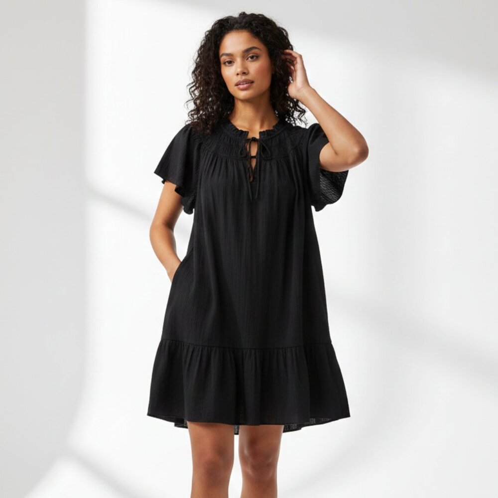 J.Crew Smocked Cotton Ruffle Sleeve Airy Gauze Babydoll Mini Dress Size XL NWT